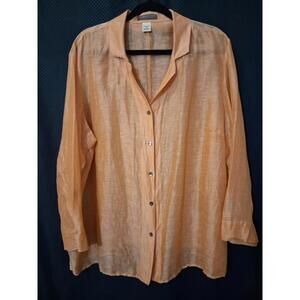 Sigrid Olsen Women's Linen Silk Blend Orange Button-Up Lightweight Luxe Top, 2X